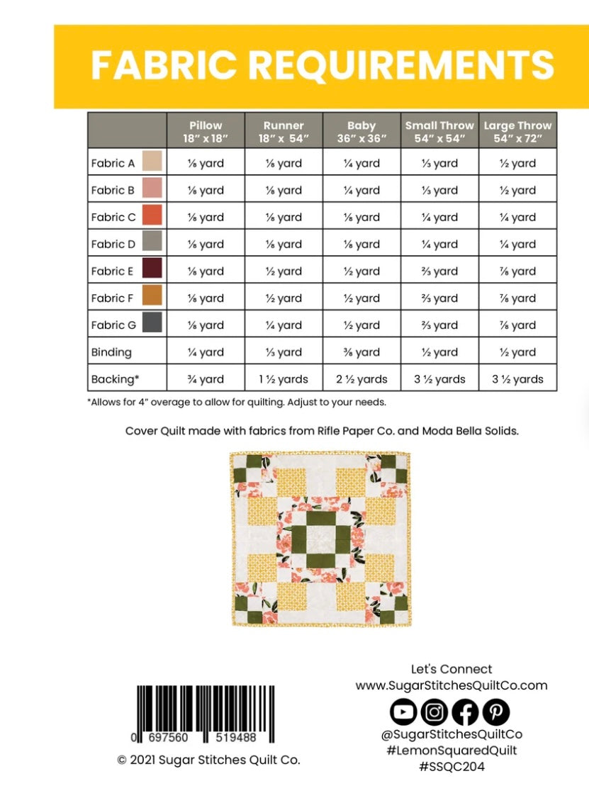 Lemon Squared Quilt Pattern by Sugar Stitches Quilt Co.