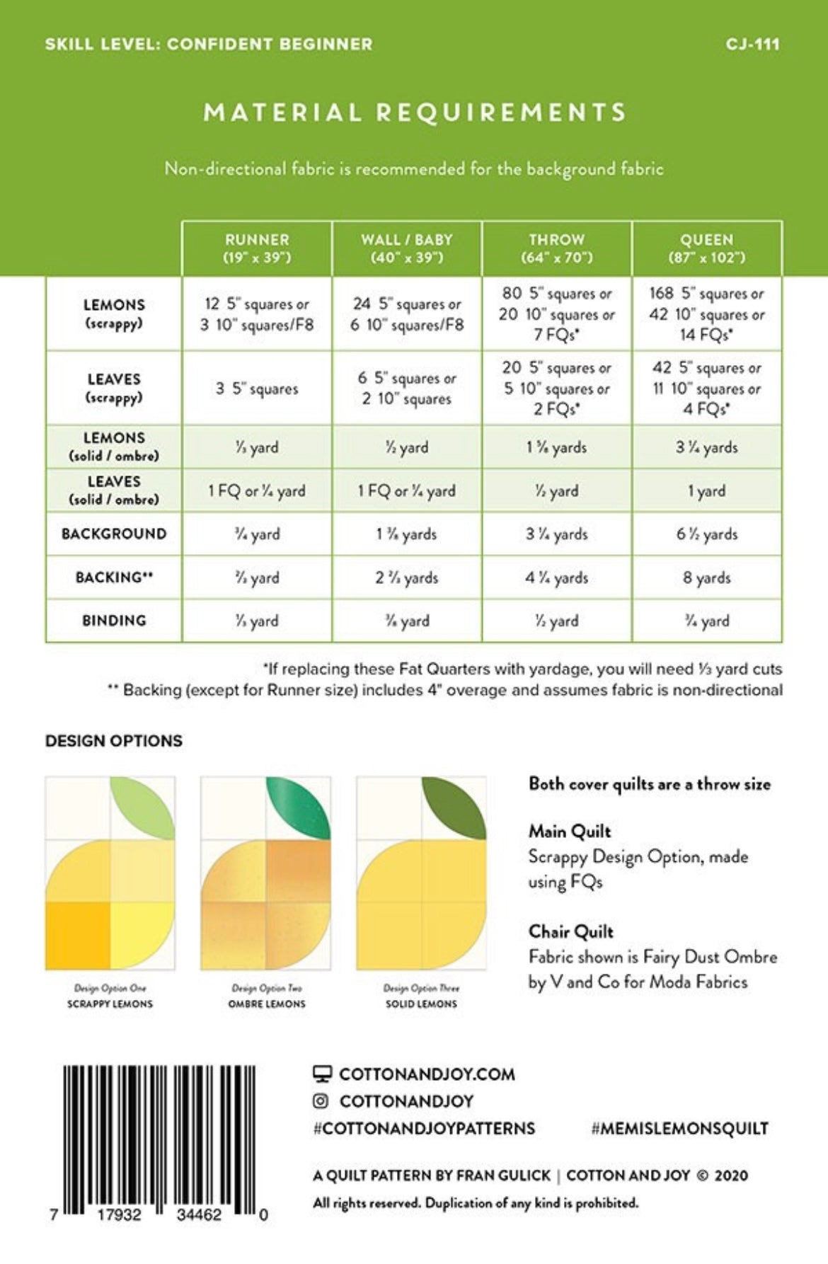 Memi’s Lemons Quilt Pattern by Cotton + Joy