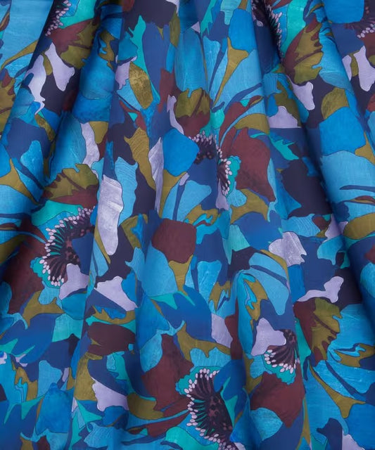 Peony Parade - Blue - 02044204B - 100% monument silk twill by Liberty of London