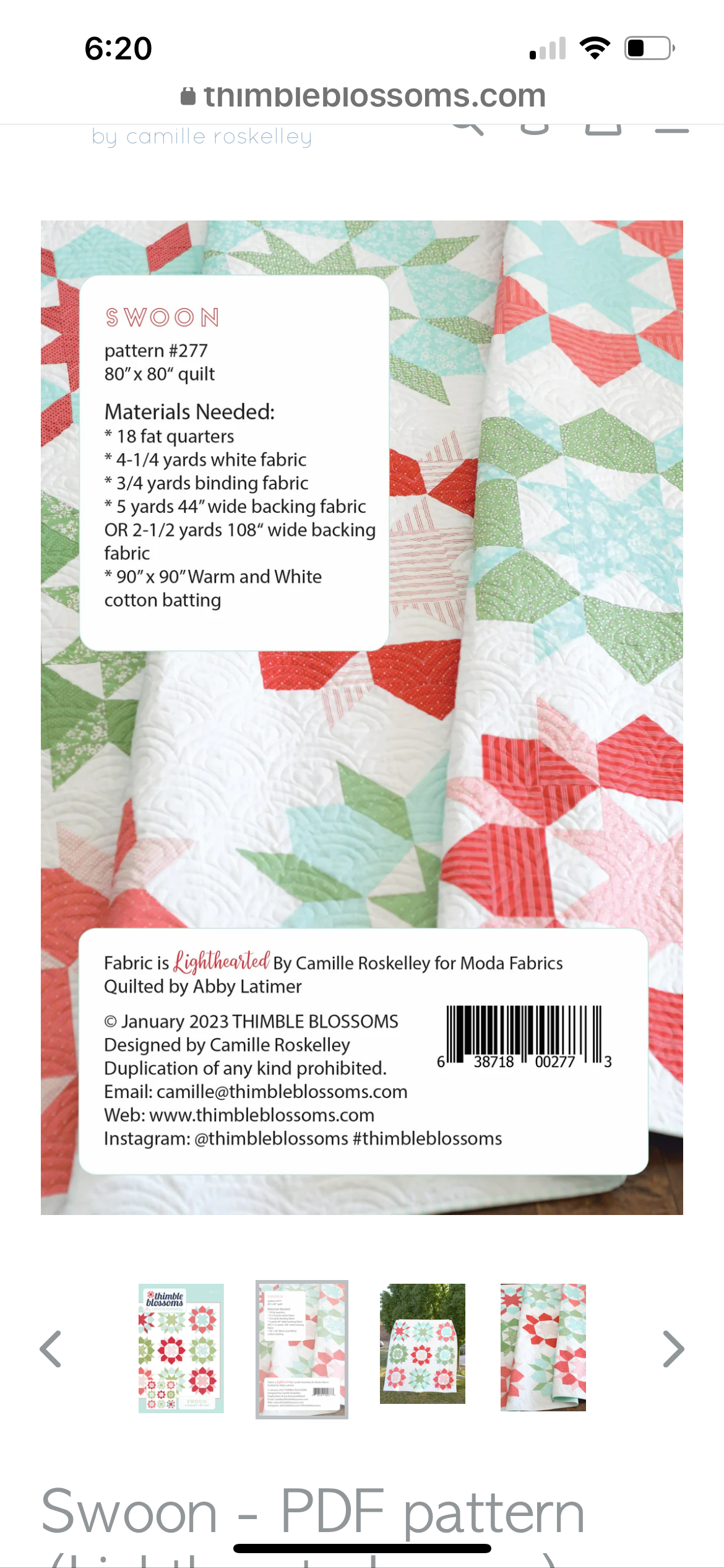 Swoon Quilt Pattern by Camille Roskelley of Thimble Blossoms