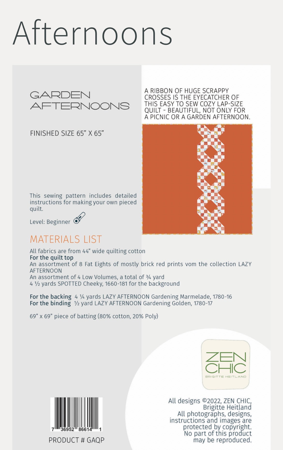 Garden Afternoons Quilt Pattern by Zen Chic