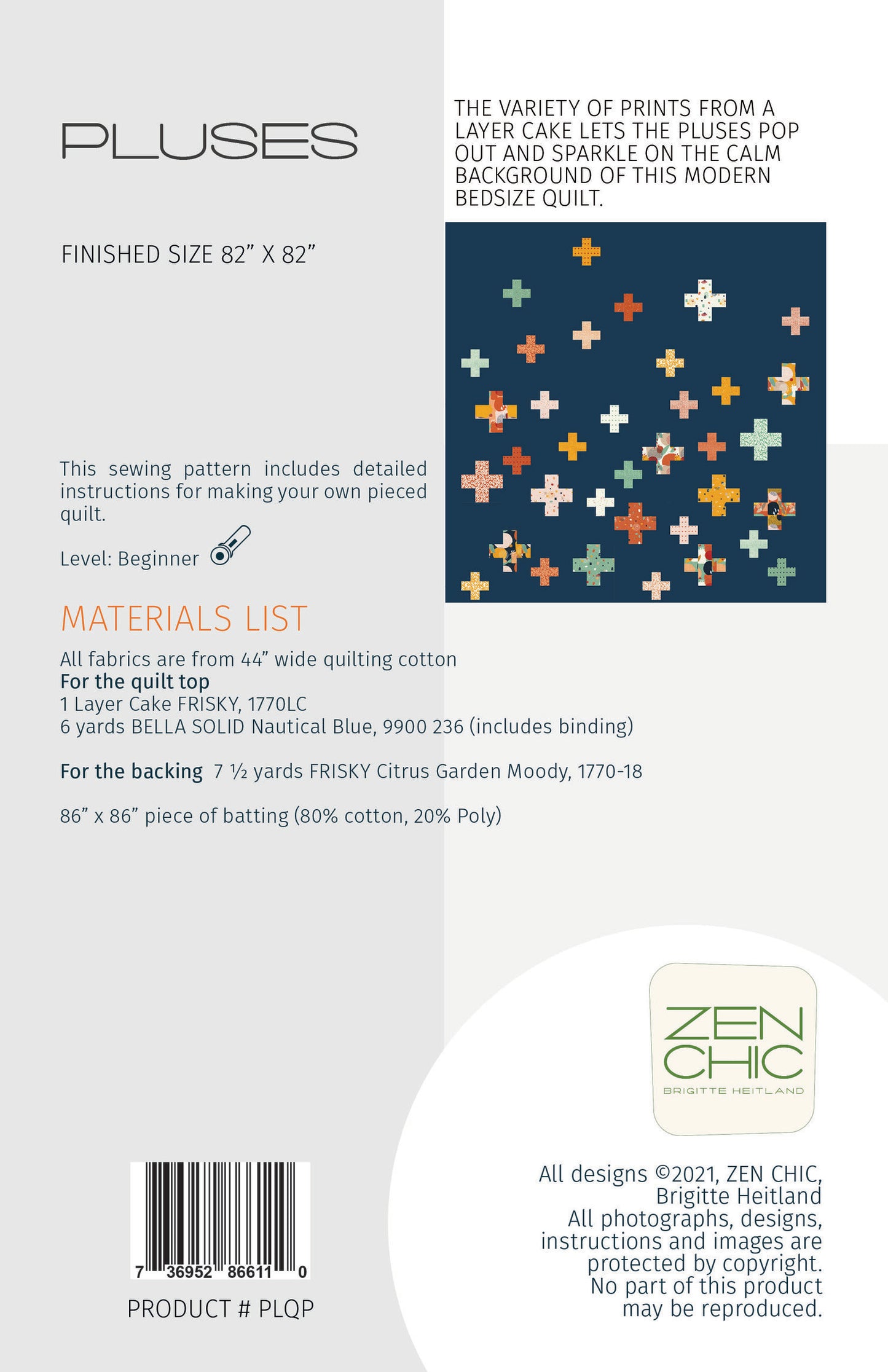 Pluses Quilt Pattern by Zen Chic