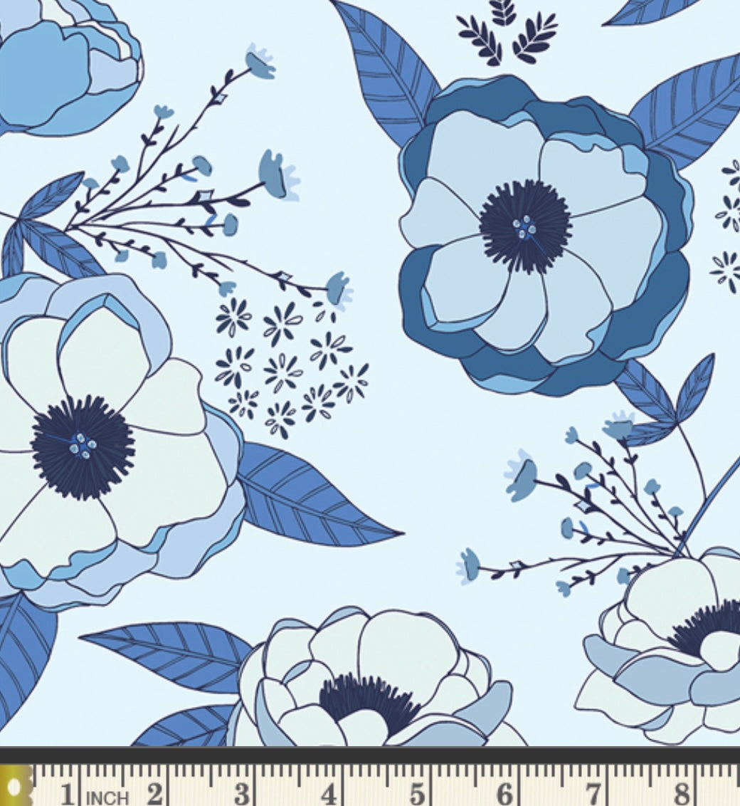 Sprinkled Peonies Azul - True Blue Collection by Maureen Cracknell - Art Gallery Fabrics