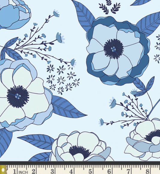Sprinkled Peonies Azul - True Blue Collection by Maureen Cracknell - Art Gallery Fabrics