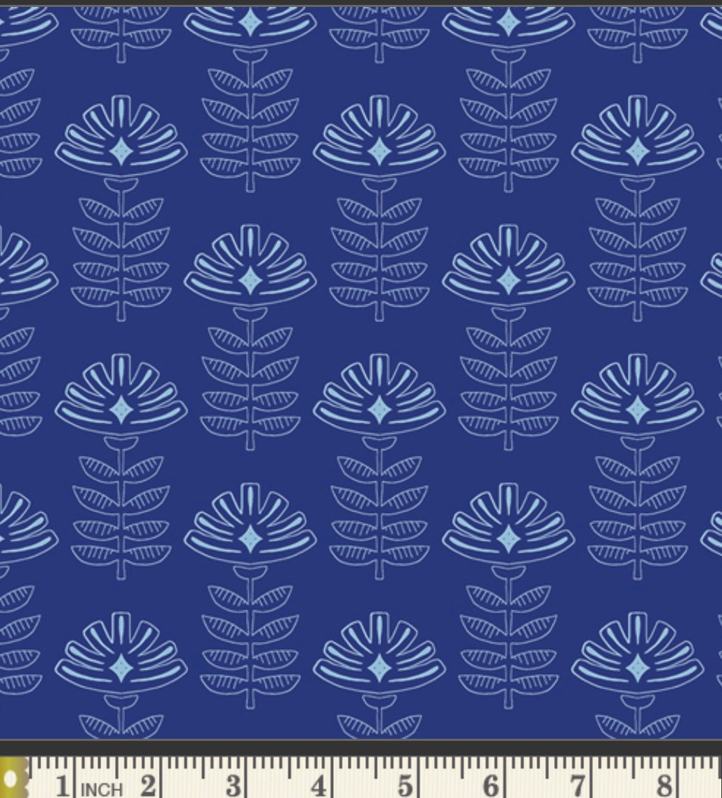 Etched Blooms Cobalt - True Blue Collection by Maureen Cracknell - Art Gallery Fabrics
