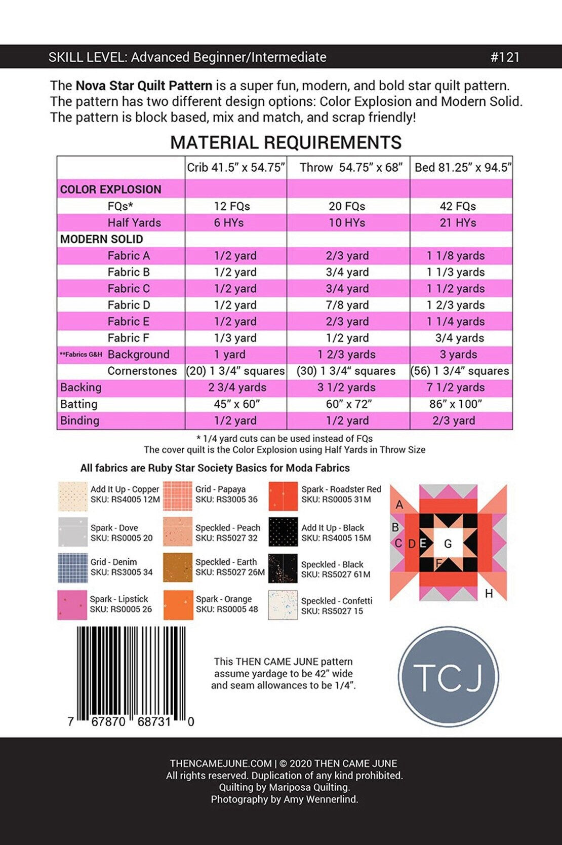 Nova Star Quilt Pattern by Then Came June (paper copy)