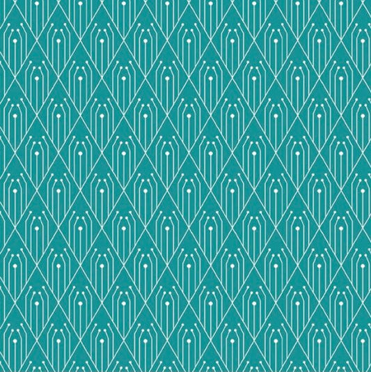Teal - Diamonds - Deco Collection - Andover - 100% Cotton