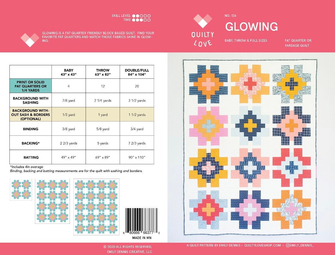 Glowing Quilt Pattern by Emily Dennis for Quilty Love (paper copy)