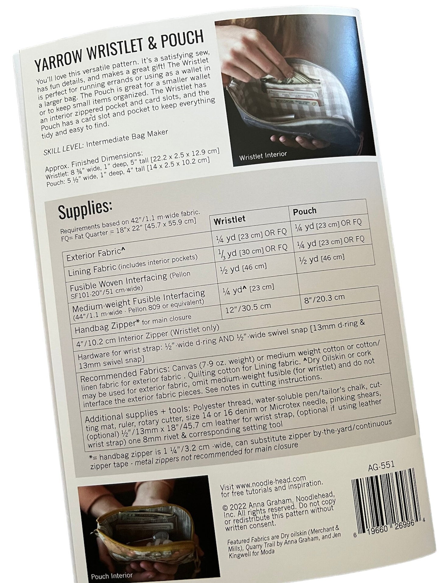 Yarrow Wristlet & Pouch Pattern by Noodlehead