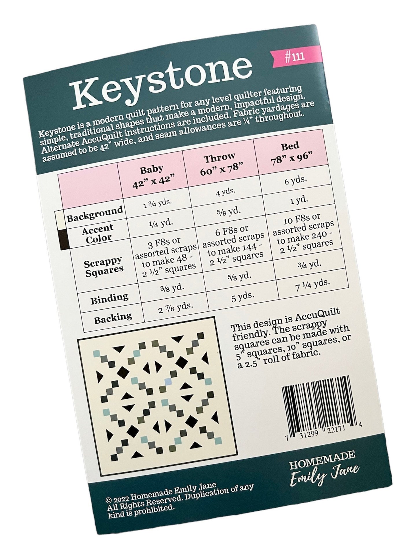 Keystone Quilt Pattern by Homemade Emily Jane