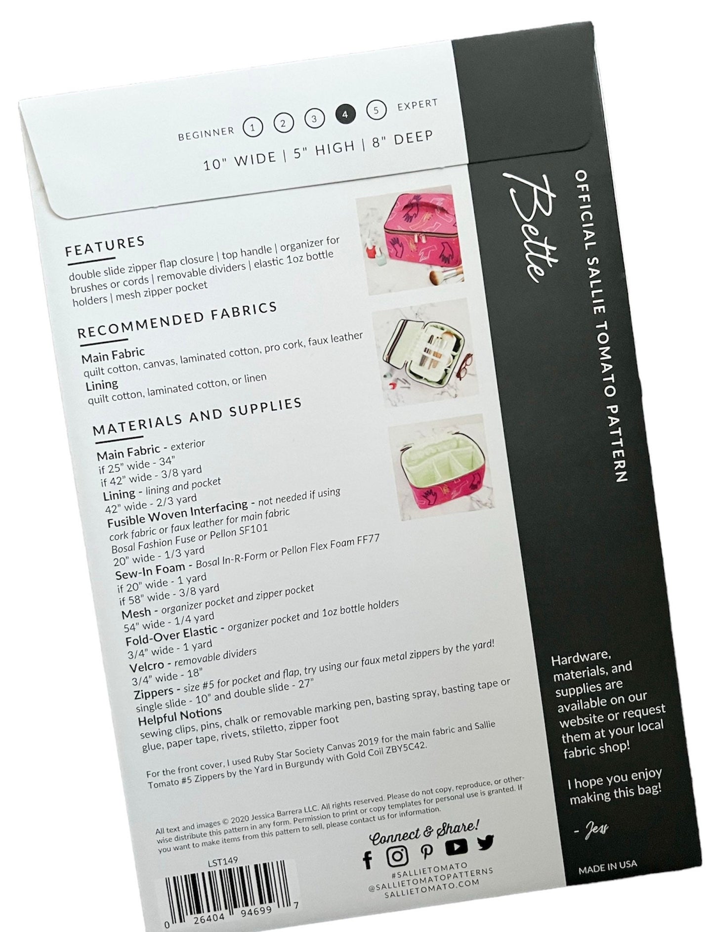 Bette Travel Organizer Pattern by Sallie Tomato