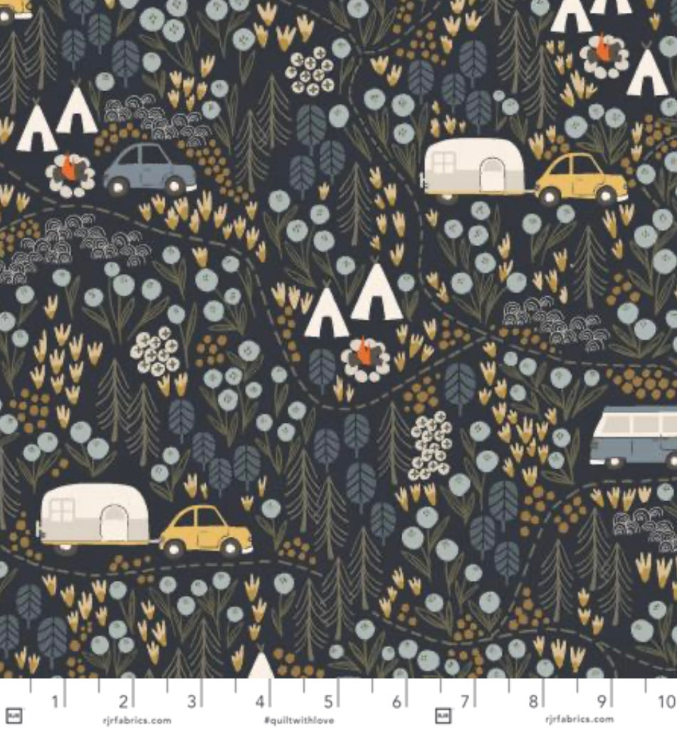 Get Out And Explore - Campfire Night - Navy Fabric - Cotton + Steel