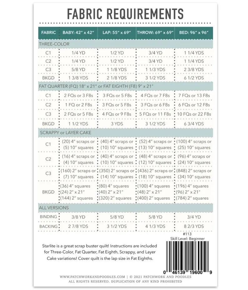 The Starlite Quilt Pattern by Patchwork and Poodles