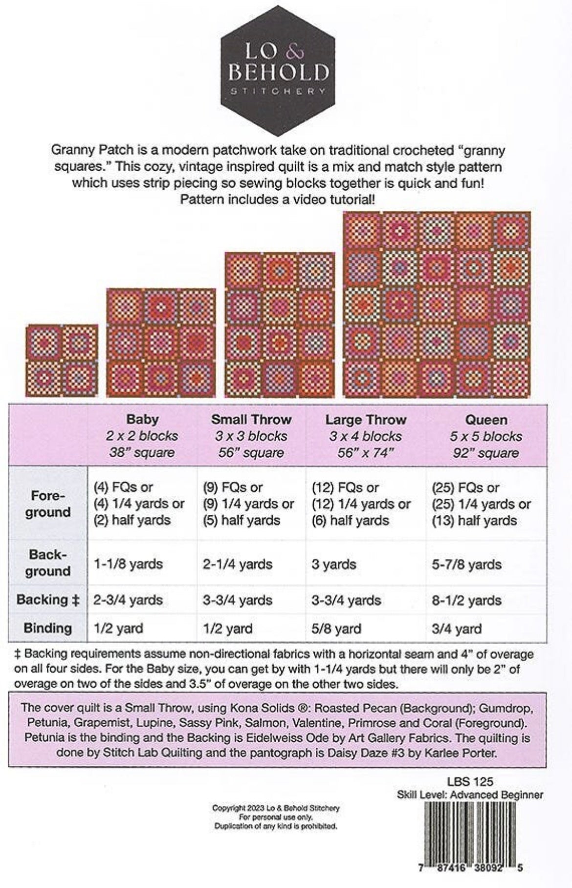 Granny Patch Quilt Kit - Pattern by Lo & Behold Stitchery