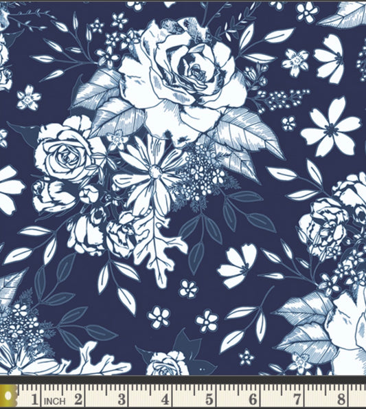 Floral Universe Midnight - True Blue Collection by Maureen Cracknell - Art Gallery Fabrics