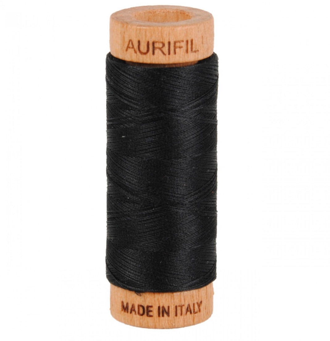 Aurifil Mako Cotton Thread Solid 80wt 300yds Black A1080 2692