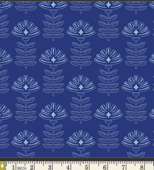 Etched Blooms Cobalt - True Blue Collection by Maureen Cracknell - Art Gallery Fabrics