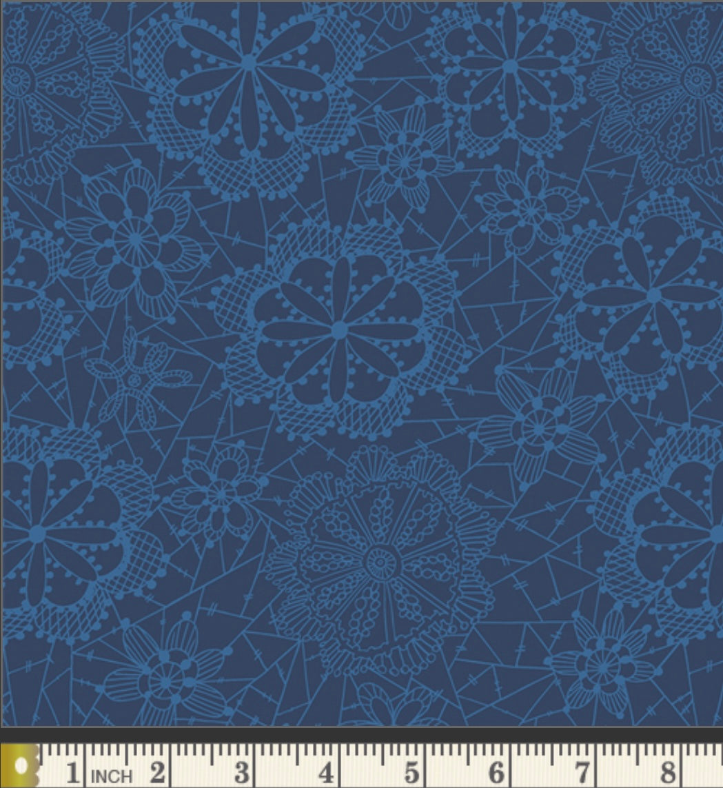 Lace in Bloom Celestial - True Blue Collection by Maureen Cracknell - Art Gallery Fabrics