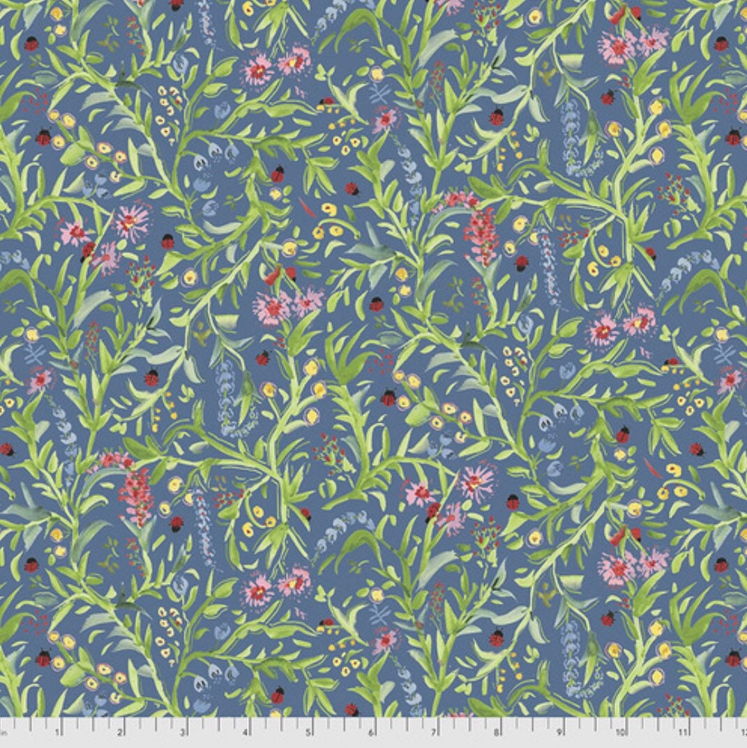 Ladybug Garden - Blue - Ladybird Collection by Dena Designs - Free Spirit Fabrics - 100% Cotton