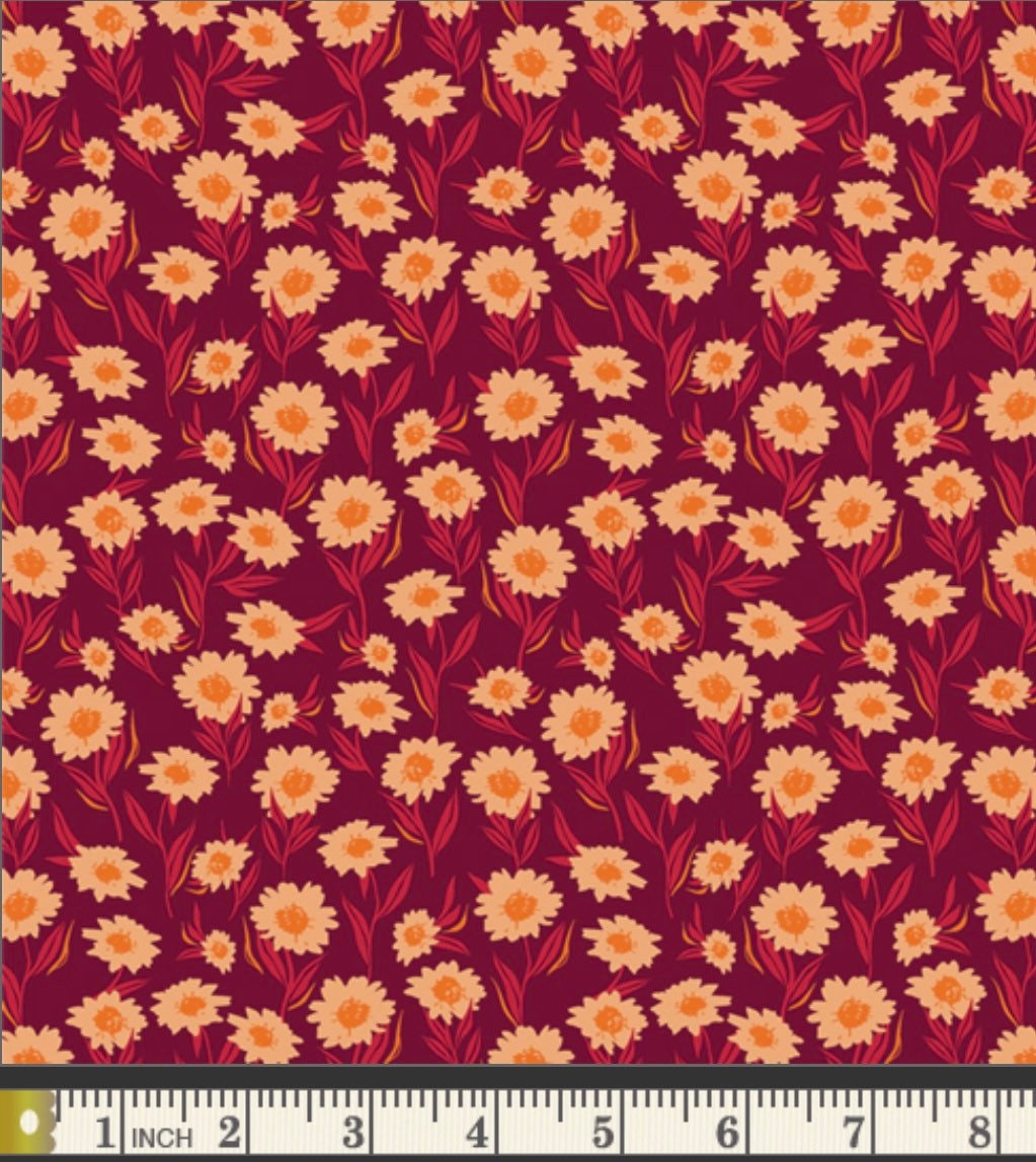 Bountiful Daisies Cherry - Season & Spice Collection - Art Gallery Fabrics - 100% Cotton