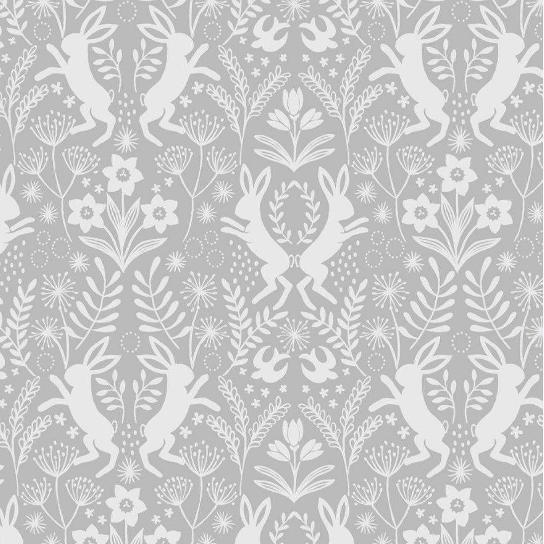 Dancing Hares on Grey - Spring Hare Reloved Collection - Lewis and Irene Fabrics