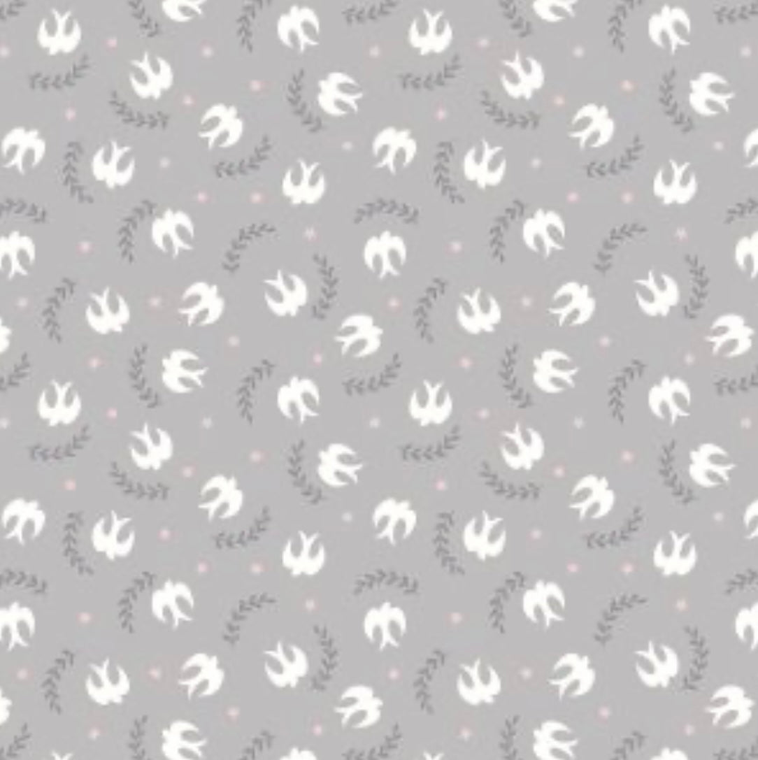Birds on Grey - Spring Hare Reloved Collection - Lewis and Irene Fabrics