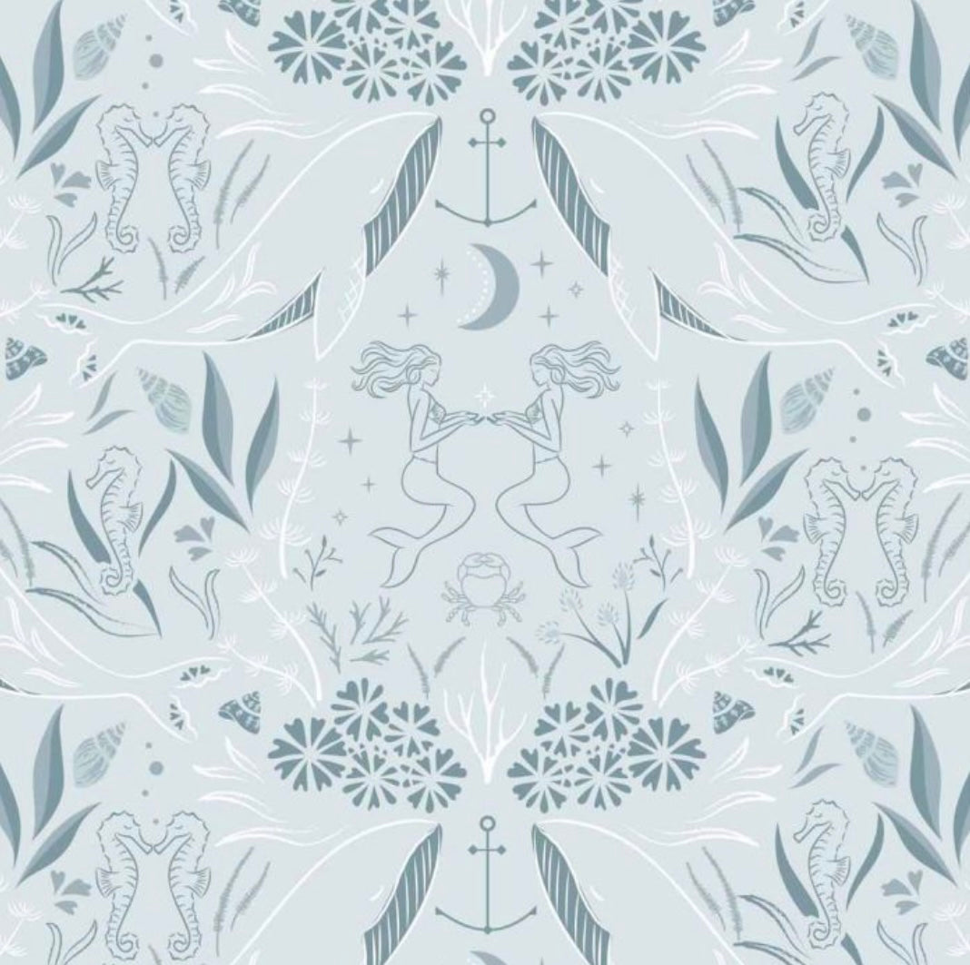 Enchanted Ocean Sky Blue by Cassandra Connolly - Sound of the Sea Collection - Lewis and Irene Fabrics